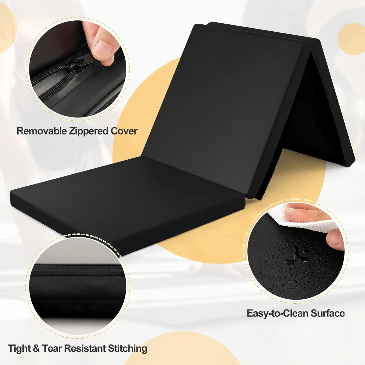 Goplus Folding Gymnastics Mat, 6’ x 2’ x 2’’ Thick Tri-Fold Exercise Tumbling Mat w/Carrying Handles, Hook & Loop Fastener, Gym mats for Home Fitness Yoga Aerobics Workouts Martial Arts