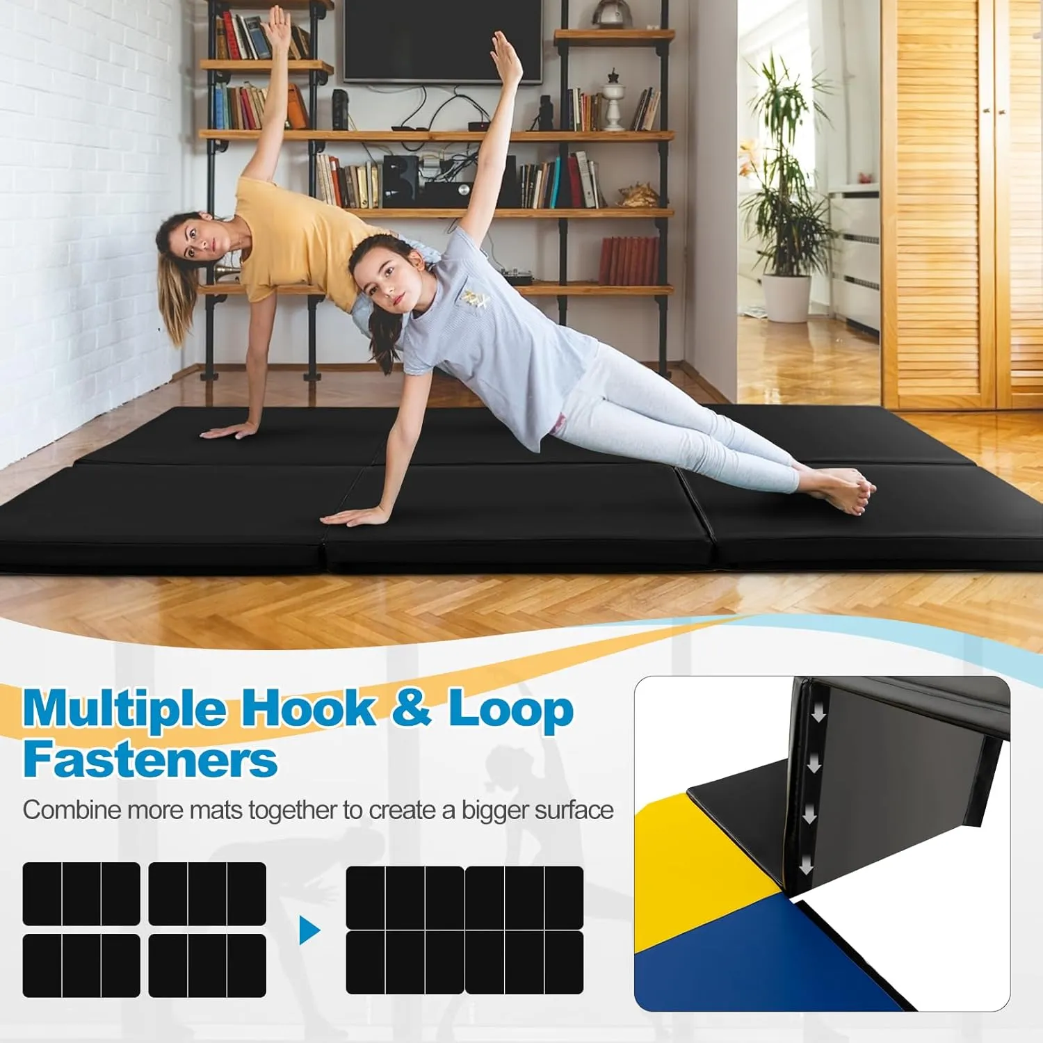Goplus Folding Gymnastics Mat, 6’ x 2’ x 2’’ Thick Tri-Fold Exercise Tumbling Mat w/Carrying Handles, Hook & Loop Fastener, Gym mats for Home Fitness Yoga Aerobics Workouts Martial Arts