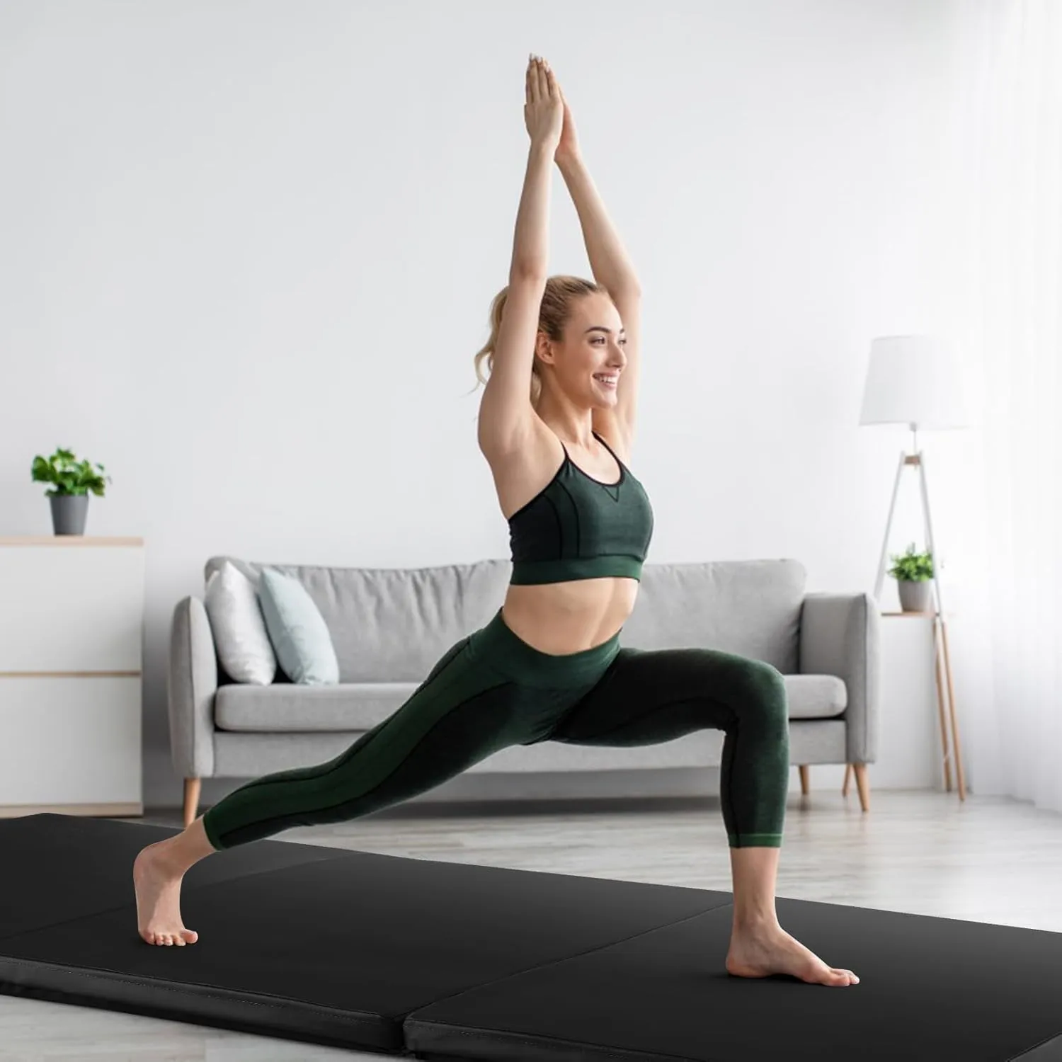 Goplus Folding Gymnastics Mat, 6’ x 2’ x 2’’ Thick Tri-Fold Exercise Tumbling Mat w/Carrying Handles, Hook & Loop Fastener, Gym mats for Home Fitness Yoga Aerobics Workouts Martial Arts