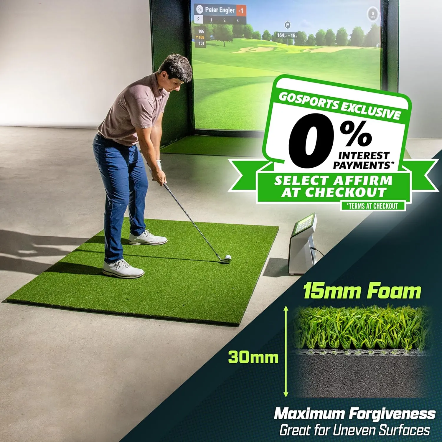 GoSports PRO Golf Hitting Mats for Indoor/Outdoor Practice – Choose Size – Turf Driving Range Mats for Golf Simulators and Practice