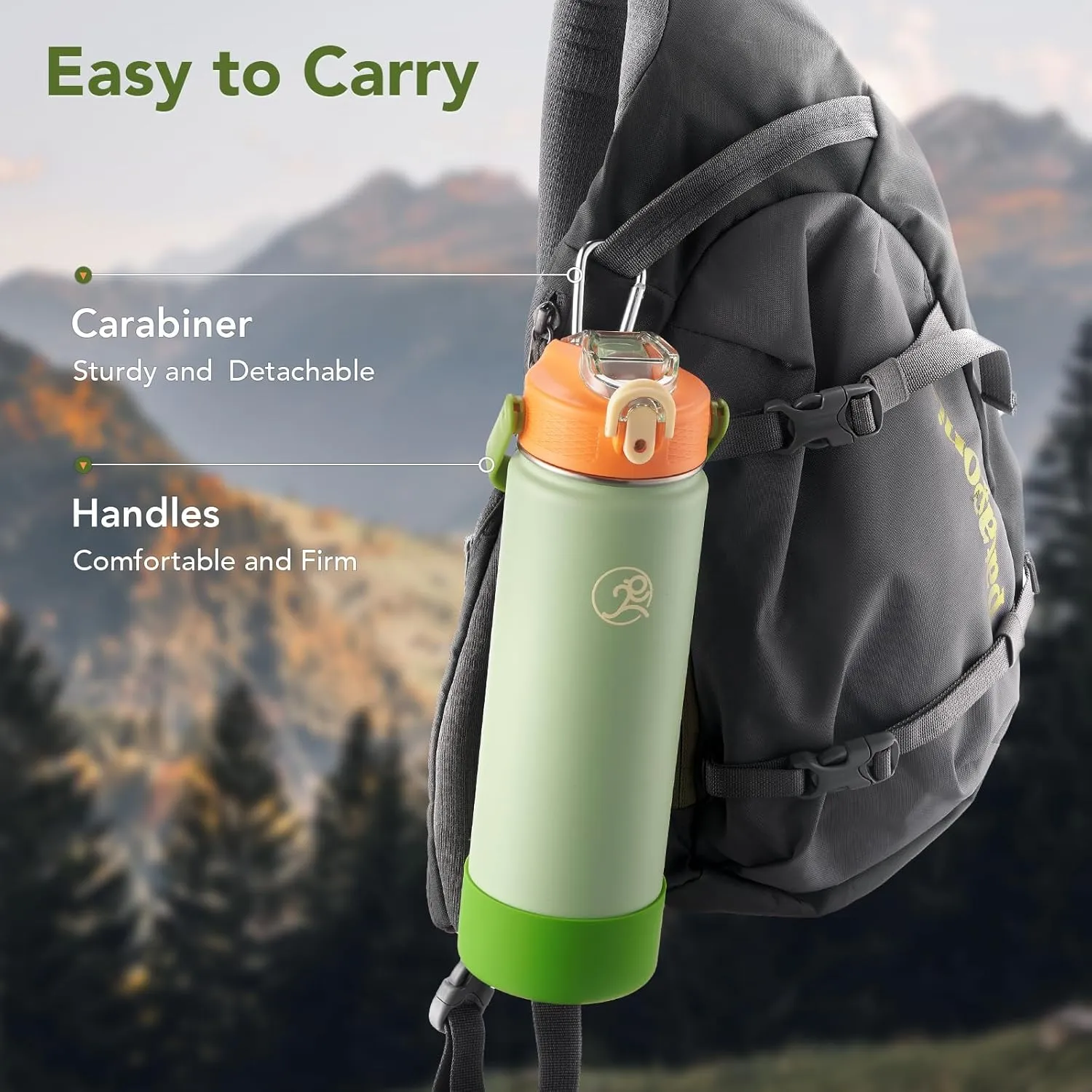 GOSWAG 24 oz Insulated Stainless Steel Water Bottle, Sports Water Bottle with Straw/No Straw Options, 2 Lids, Handle, Silicone Boot for School and Travel, Thermos with Double-Wall Vacuum Insulation