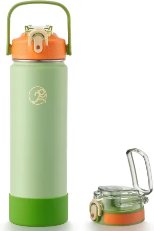 GOSWAG 24 oz Insulated Stainless Steel Water Bottle, Sports Water Bottle with Straw/No Straw Options, 2 Lids, Handle, Silicone Boot for School and Travel, Thermos with Double-Wall Vacuum Insulation