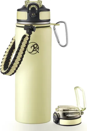 GOSWAG 24oz Insulated Sports Water Bottle, Stainless Steel, Leak-proof, Wide Mouth, Matte Creamy Yellow