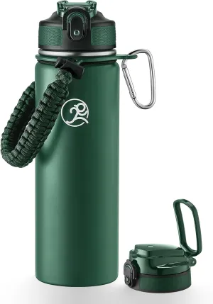 GOSWAG Insulated Sports Water Bottle, 24oz 2 Lids(with Straw/No Straw), Stainless Steel Water Bottles with Paracord Handle, Insulated Thermos with Double-Wall Vacuum Insulation Visit the GOSWAG Store