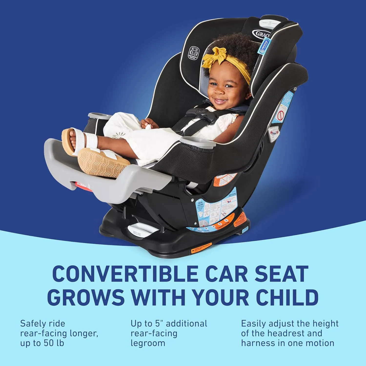 Graco Extend2Fit Convertible Car Seat, Rear-Facing and Forward-Facing, Extended Rear-Facing Seat Option, Redmond, Ideal for Newborns, Infants, and Toddlers