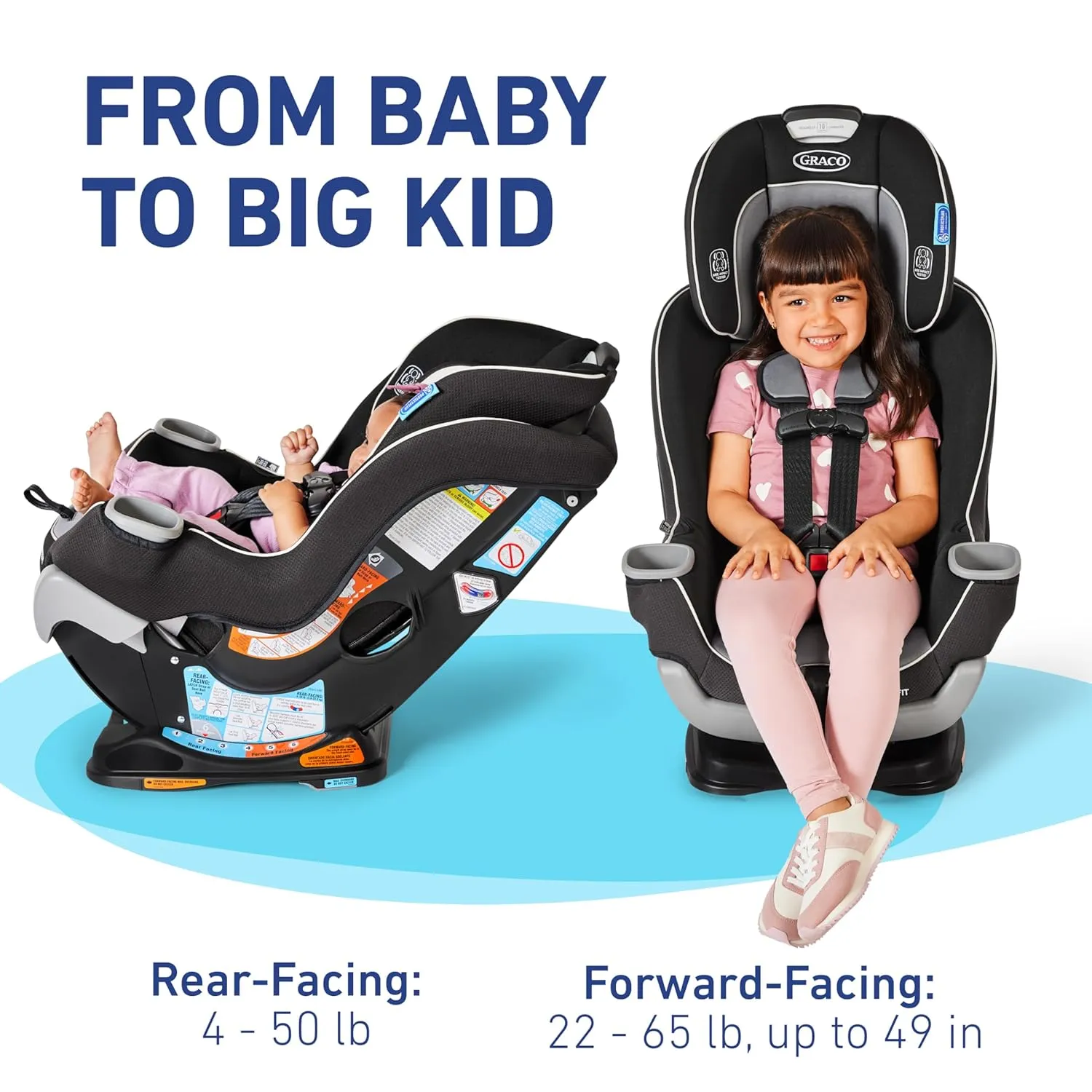 Graco Extend2Fit Convertible Car Seat, Rear-Facing and Forward-Facing, Extended Rear-Facing Seat Option, Redmond, Ideal for Newborns, Infants, and Toddlers