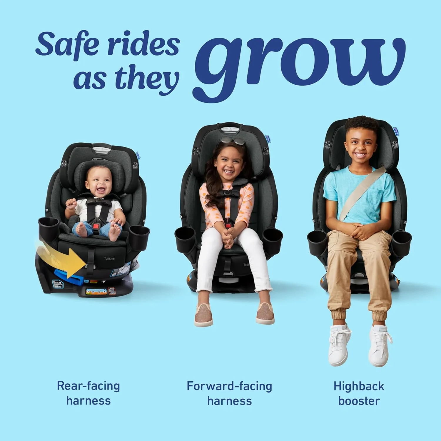 Graco Turn2Me 3-in-1 Rotating Car Seat, Rear Facing, Forward Facing Car Seat, High Back Booster, Lilac Mod