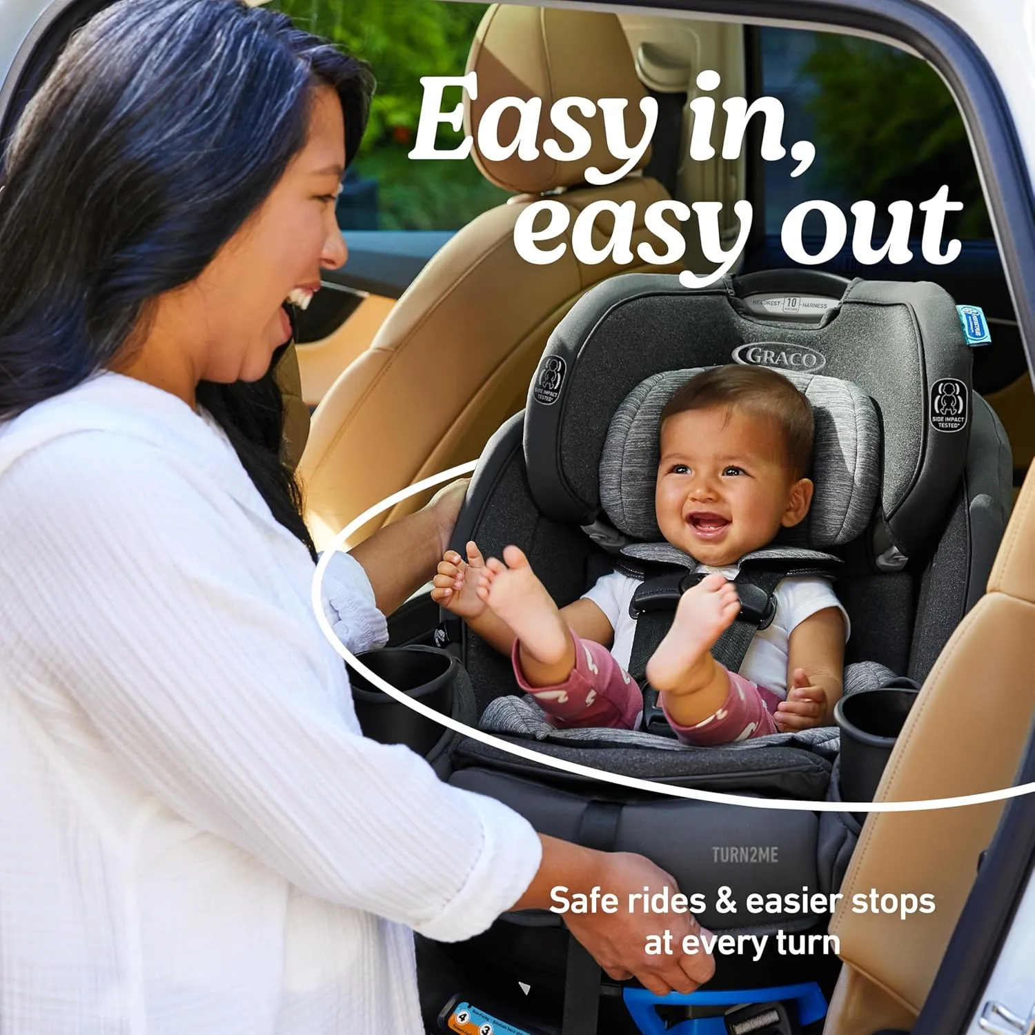 Graco Turn2Me 3-in-1 Rotating Car Seat, Rear Facing, Forward Facing Car Seat, High Back Booster, Lilac Mod