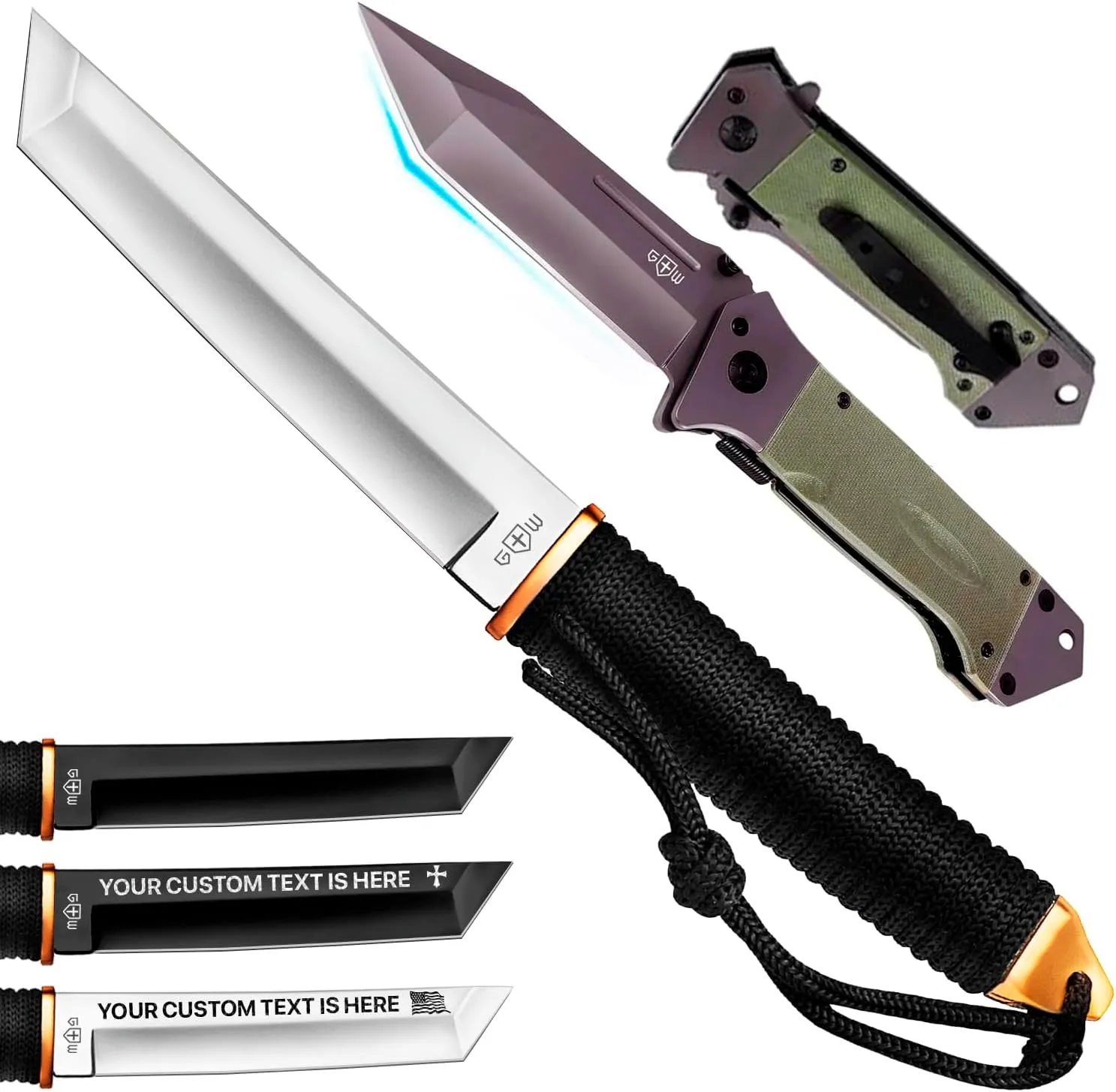 Grand Way Tanto Camping Knife with Sheath – 3  Colors – 5.9" Fixed Full Tang Mirror Polished Blade – Pocket Knife - Folding Tactical Japanese Tanto Blade Knives