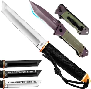 Grand Way Tanto Camping Knife with Sheath – 3  Colors – 5.9" Fixed Full Tang Mirror Polished Blade – Pocket Knife - Folding Tactical Japanese Tanto Blade Knives