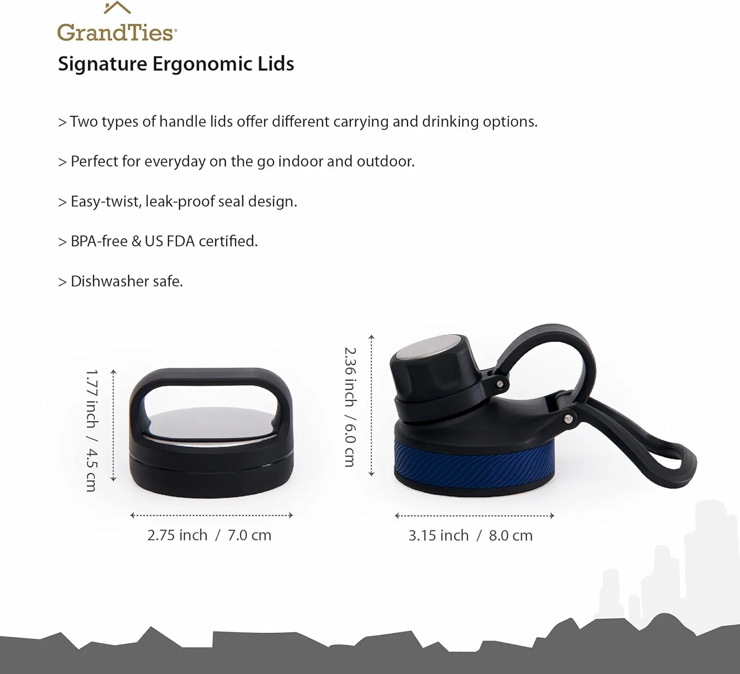GRANDTIES 2 Lids Sports Stainless Steel Water Bottles – Wide Mouth Vacuum Insulated Reusable Leak Proof BPA-Free Travel Metal Canteen, Thermos Bottles for Men Women Gym (Midnight Black 32 oz)
