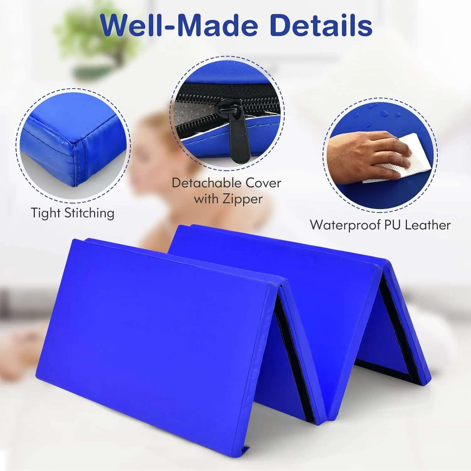 GYMAX Gymnastics Mat, 4 FT x 8 FT x 2 Inches Folding Exercise Mat w/Carry Handles & Sturdy Stitching Waterproof Cover, Tumbling Mat for Yoga Stretching Martial Arts Home Gym