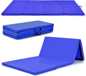 GYMAX Gymnastics Mat, 4 FT x 8 FT x 2 Inches Folding Exercise Mat w/Carry Handles & Sturdy Stitching Waterproof Cover, Tumbling Mat for Yoga Stretching Martial Arts Home Gym