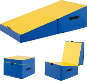 GYMAX Gymnastics Mat, 48‘’ x 24’’ Folding Incline Cheese Wedge Mat with Waterproof Cover, Hook & Loop Fasteners, Carrying Handle, Tumbling Mat for Exercise, Yoga, Home Gym Fitness