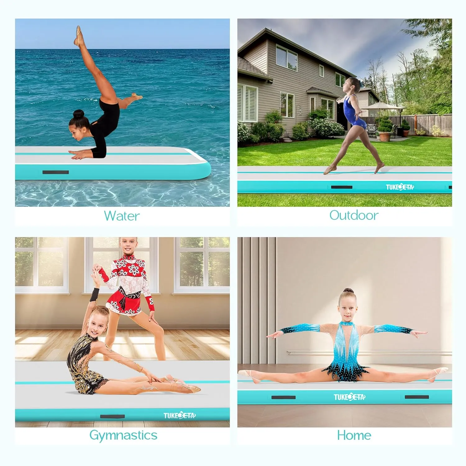 Gymnastic Mats for Home Use Kids Adults, Thickness Inflatable Gymnastics Mat with Electric Pump and Storage Bag, Air Cheer Mat for Training Yoga Cheerleading Gym Outdoor