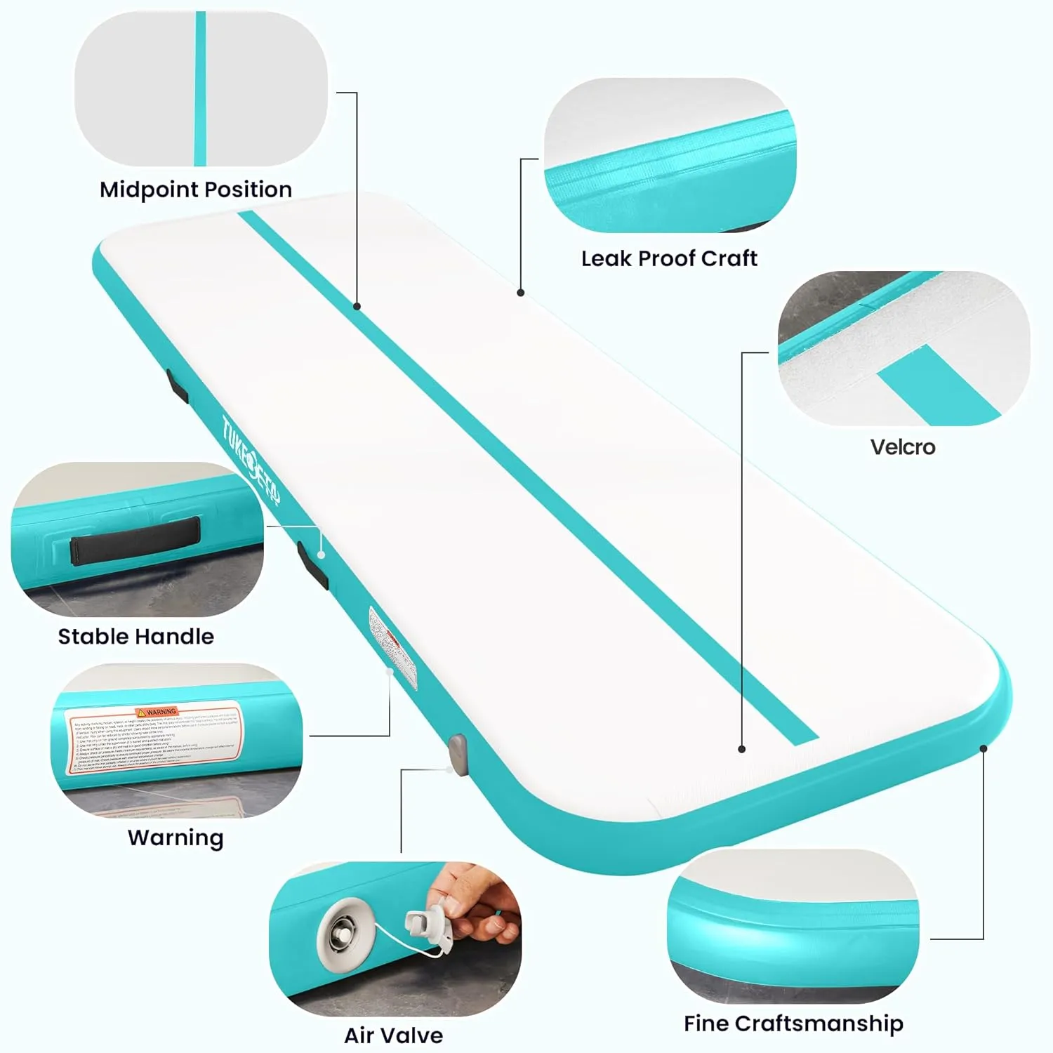 Gymnastic Mats for Home Use Kids Adults, Thickness Inflatable Gymnastics Mat with Electric Pump and Storage Bag, Air Cheer Mat for Training Yoga Cheerleading Gym Outdoor