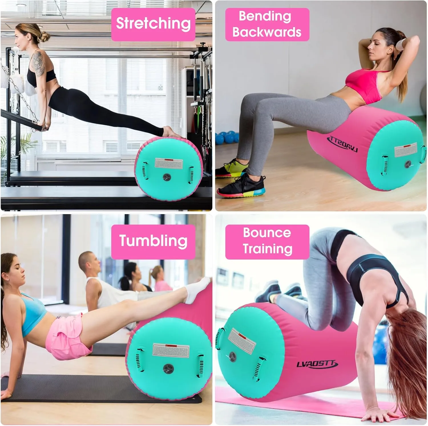 Gymnastics Air Barrel Roller Air Spot, Inflatable Tumbling Mat Tumble Track Gymnastic Equipment Balance Cylinder with Pump for Yoga Cheerleading Home Use Gym