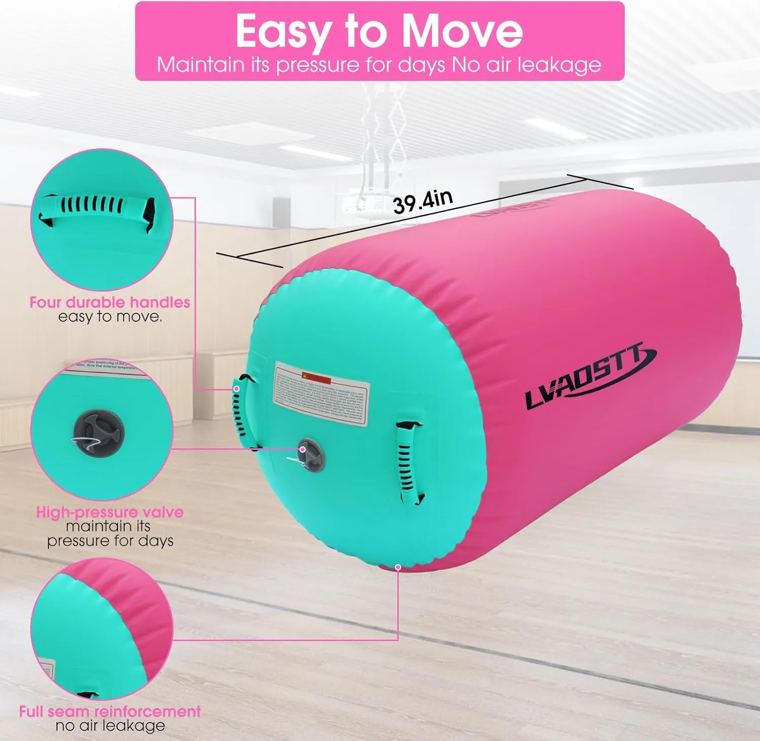 Gymnastics Air Barrel Roller Air Spot, Inflatable Tumbling Mat Tumble Track Gymnastic Equipment Balance Cylinder with Pump for Yoga Cheerleading Home Use Gym