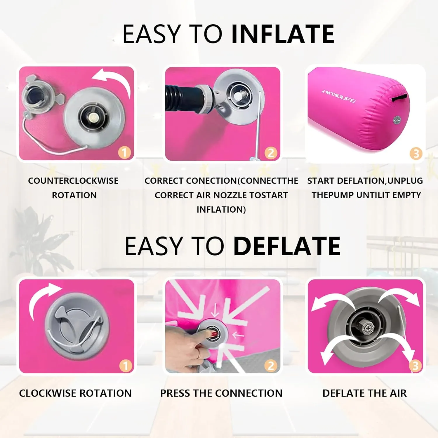 Gymnastics Air Roller Air Barrel, Inflatable Tumble Roller Mat, Air Roller Gymnastics Barrel Kids Back Somersault Backbend Trainer for Yoga Training Cheerleading Home Use