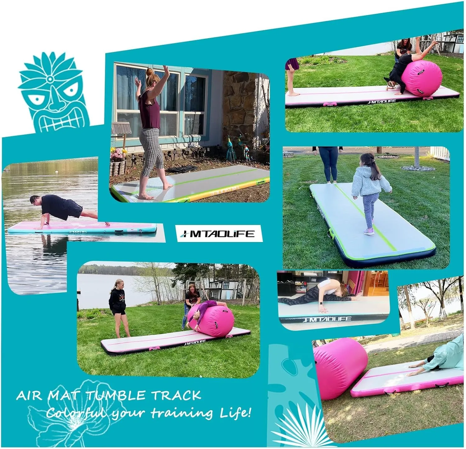 Gymnastics Air Roller Air Barrel, Inflatable Tumble Roller Mat, Air Roller Gymnastics Barrel Kids Back Somersault Backbend Trainer for Yoga Training Cheerleading Home Use