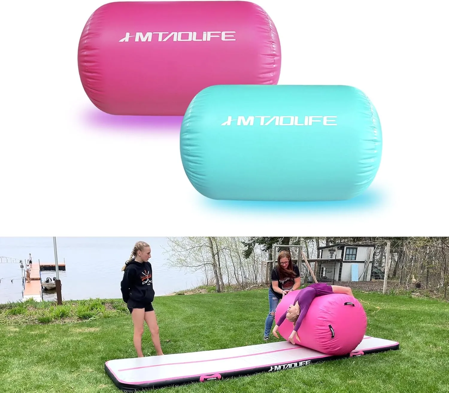 Gymnastics Air Roller Air Barrel, Inflatable Tumble Roller Mat, Air Roller Gymnastics Barrel Kids Back Somersault Backbend Trainer for Yoga Training Cheerleading Home Use