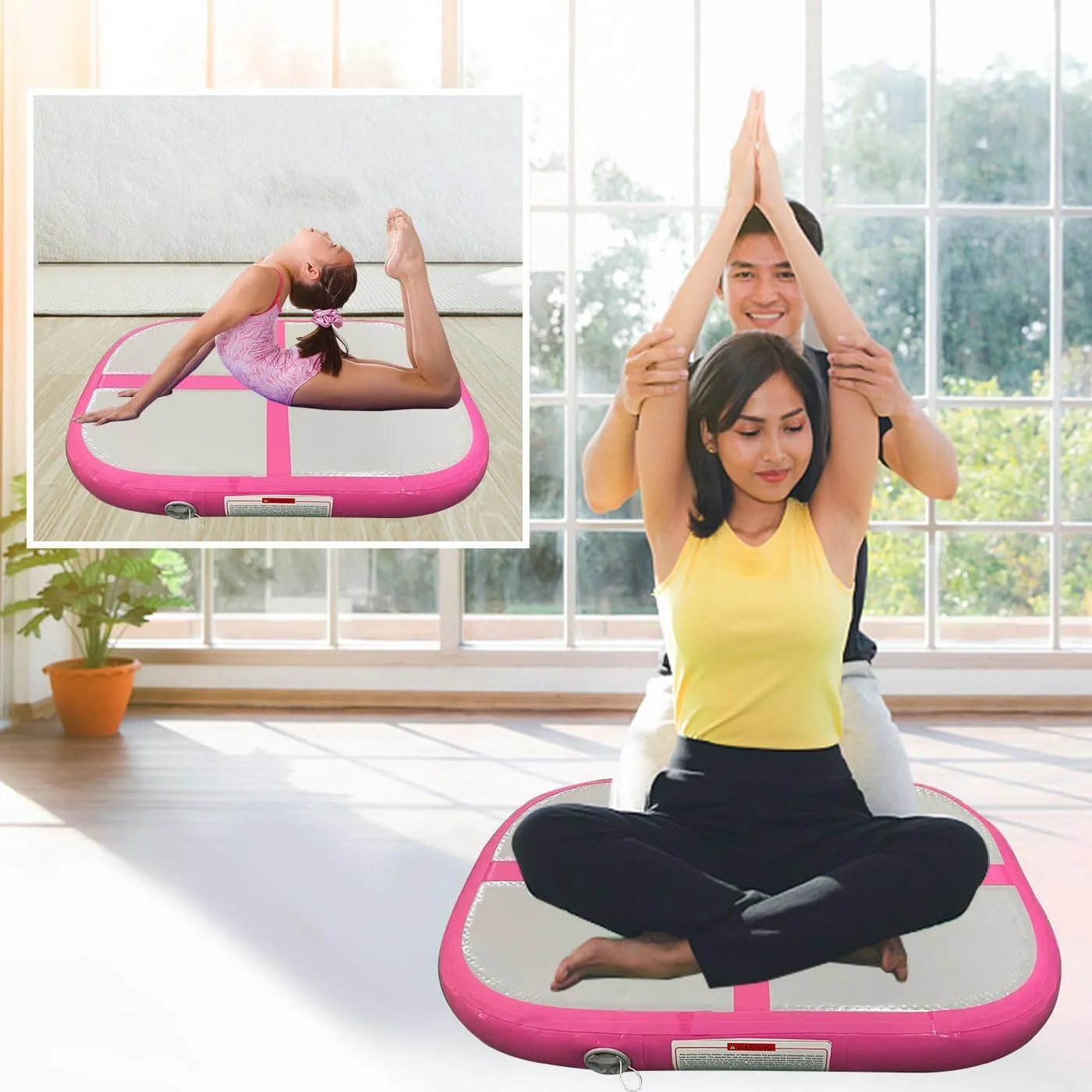 Gymnastics Air Roller Air Barrel Inflatable Tumbling Mat, Tumble Track Backhandspring Mat Gymnastic Equipment with Pump for Yoga Training Cheerleading Home Use
