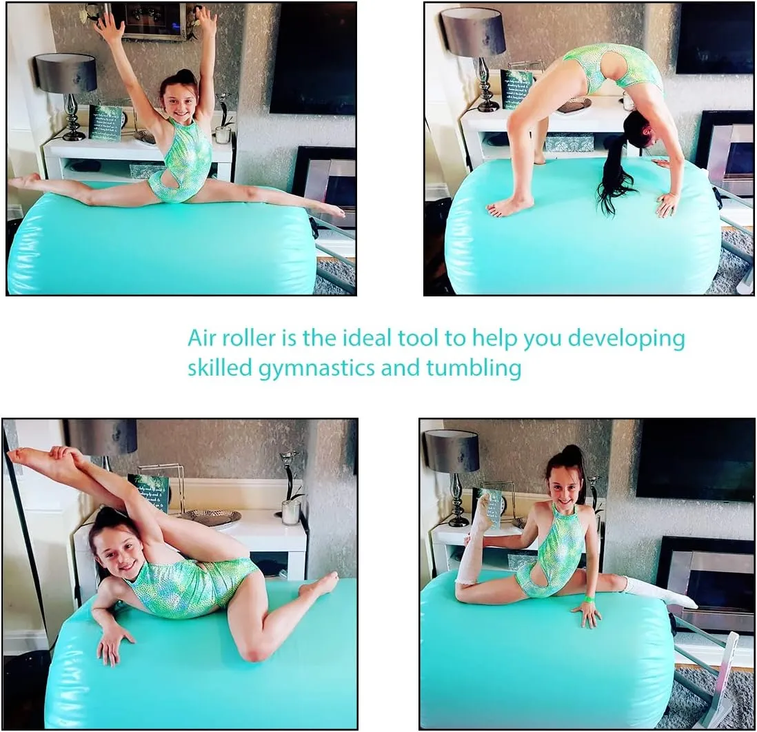 Gymnastics Air Roller Air Barrel Inflatable Tumbling Mat, Tumble Track Backhandspring Mat Gymnastic Equipment with Pump for Yoga Training Cheerleading Home Use