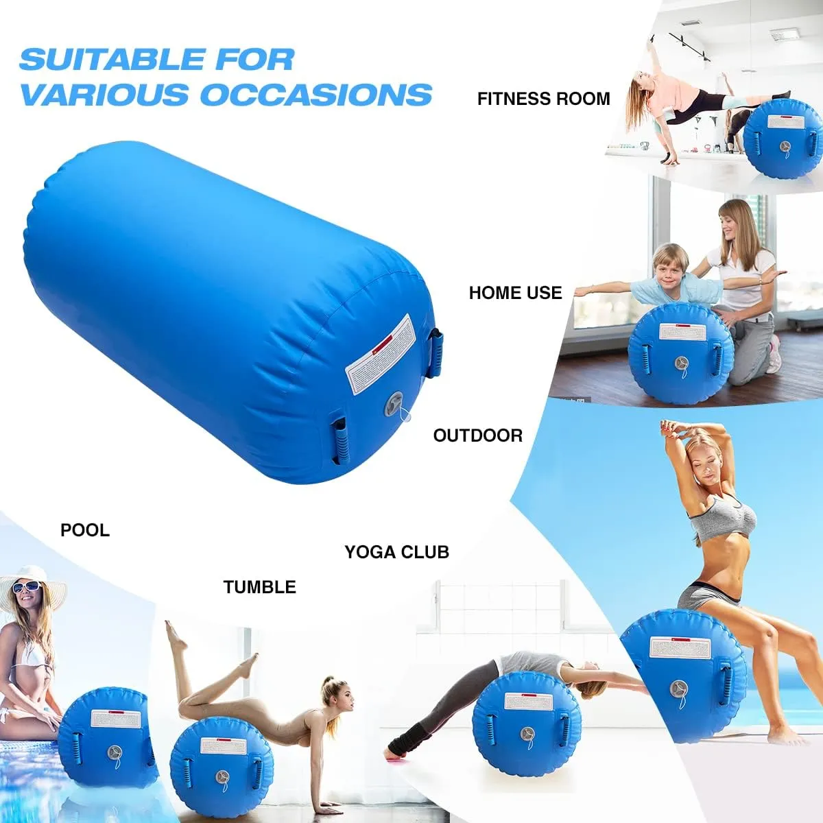 Gymnastics Air Roller Air Barrel Inflatable Tumbling Mat, Tumble Track Backhandspring Mat Gymnastic Equipment with Pump for Yoga Training Cheerleading Home Use