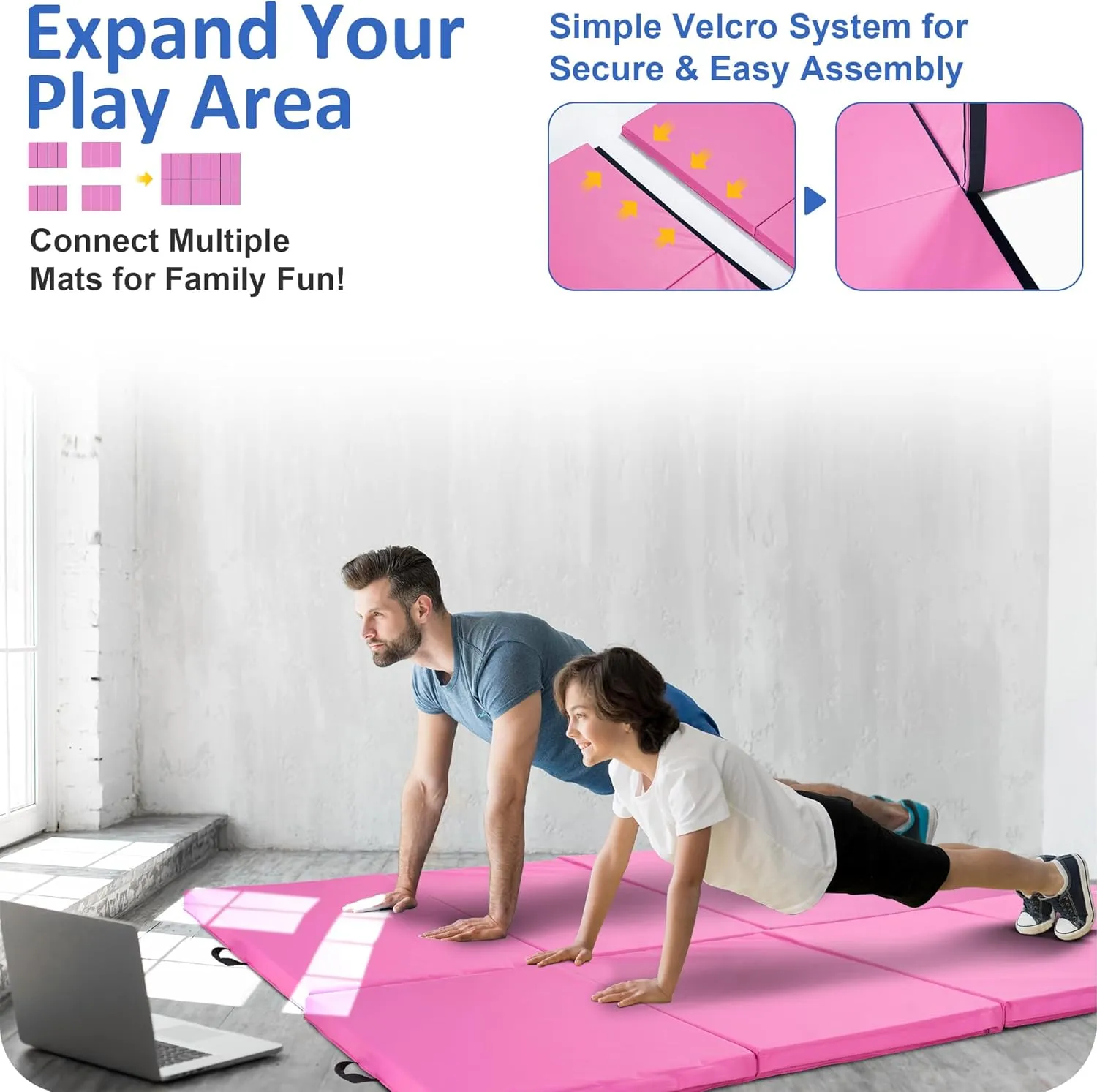 Gymnastics Mat 4'x10'x2" Thick Tumbling Mat with Carrying Handles Floding Interlocking Gym Mat for Gymnastics, Wrestling, MMA, Martial Arts, Stretching, Core Workouts