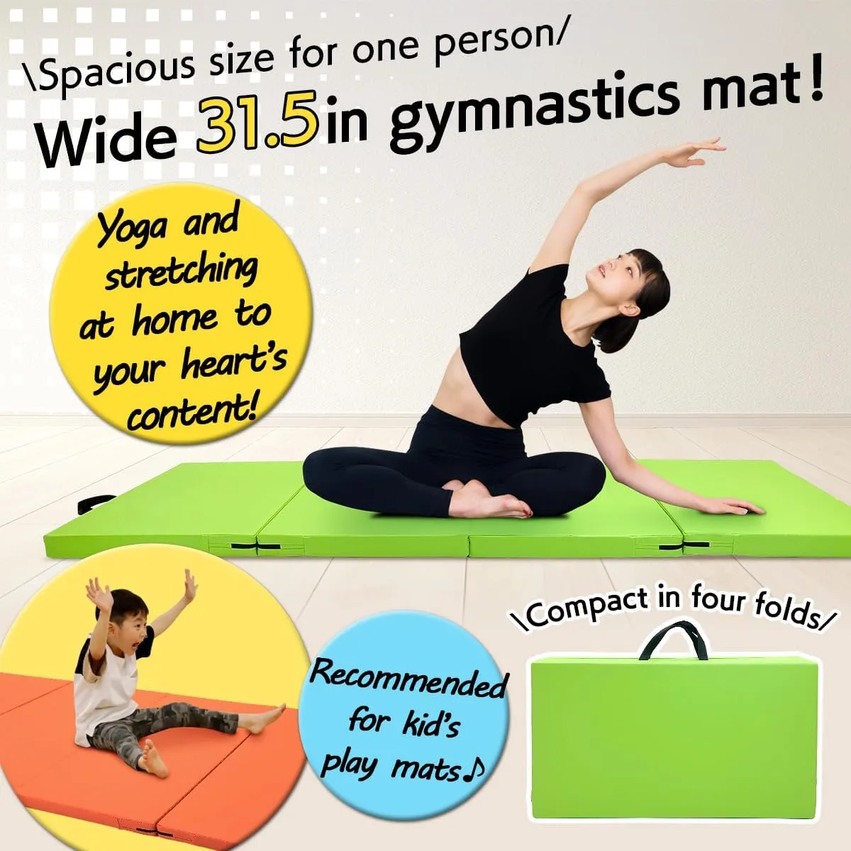 Gymnastics Mat Folding Stretch Mats 71"x31"x2" Exercise Muscle Training Children Play Horizontal Bar Mat Yoga Sports Soundproof Home Use