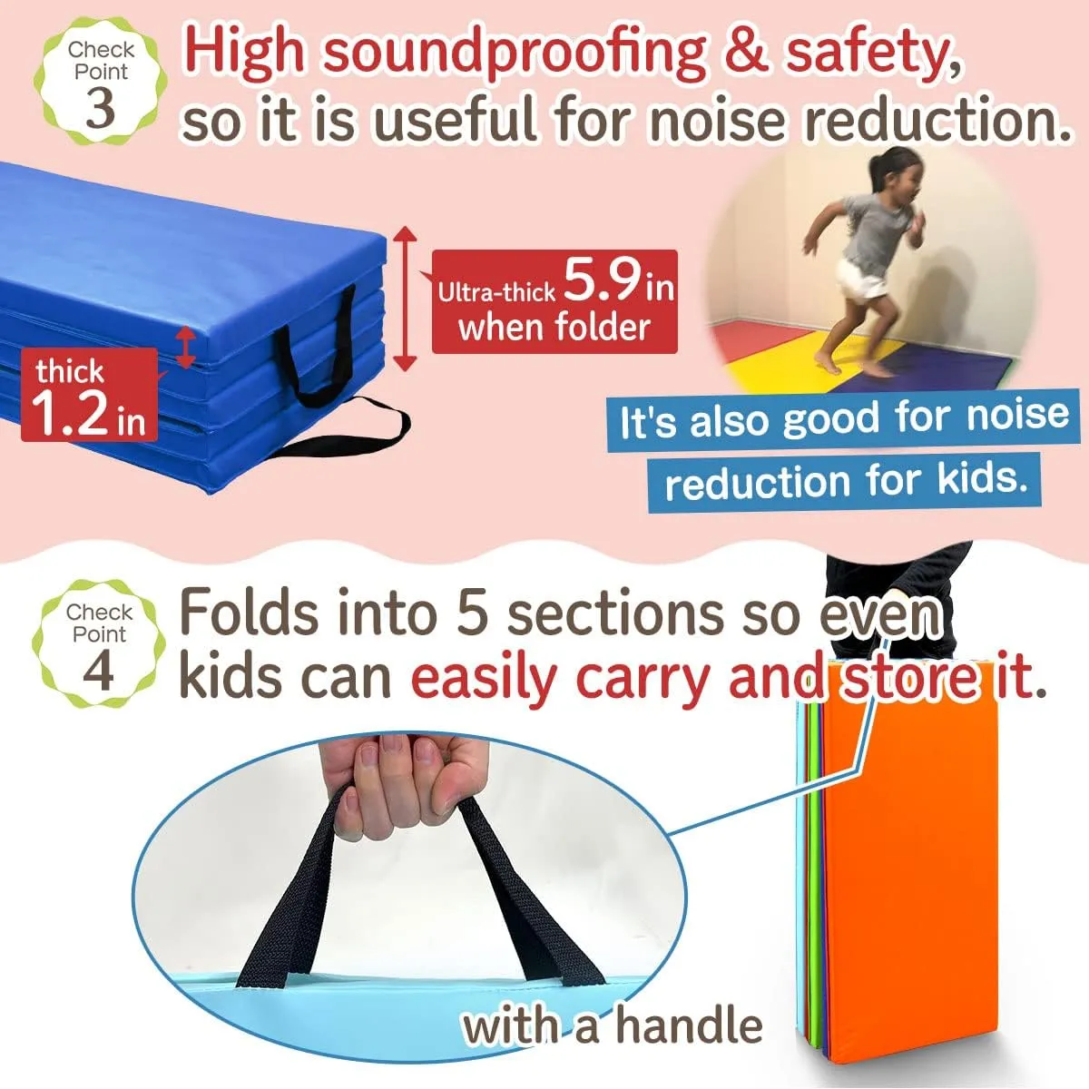 Gymnastics Mat Folding Stretch Mats 75"x31"x1.2" Exercise Muscle Training Children Play Horizontal Bar Mat Yoga Sports Soundproof Home Use