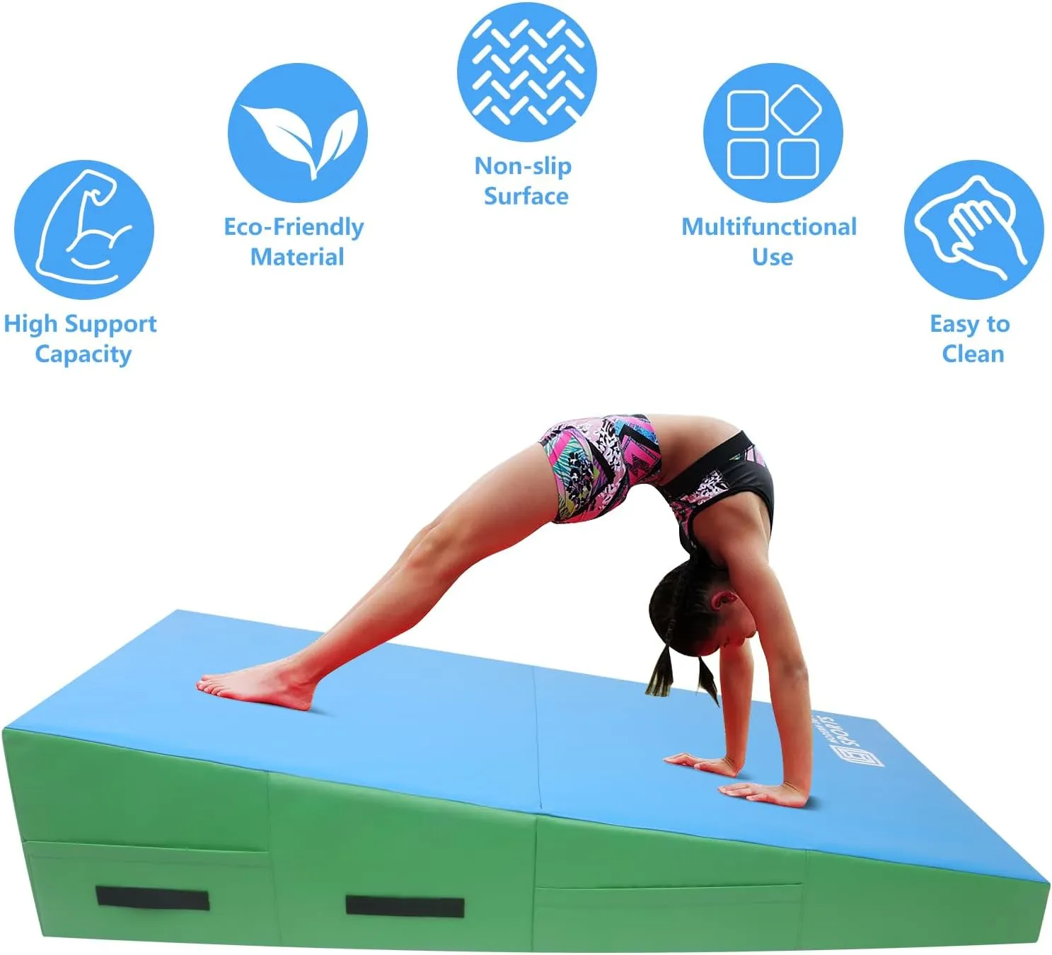 Gymnastics Wedge Mats Folding for Home Use | Incline Mat Cheese Wedge With Waterproof PVC Cover, EPE Foam for Exercise, Tumbling, Yoga, Pilates