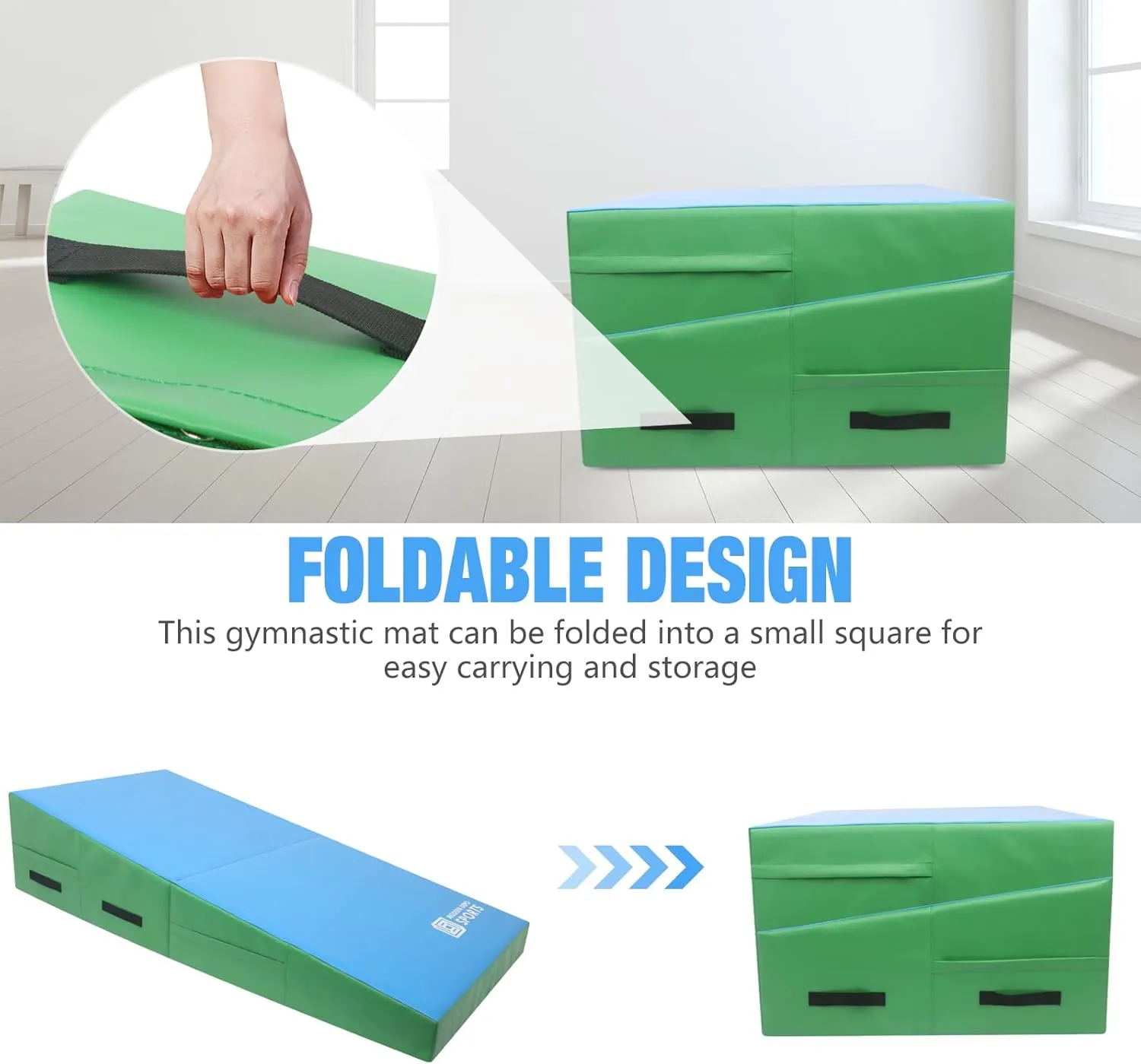 Gymnastics Wedge Mats Folding for Home Use | Incline Mat Cheese Wedge With Waterproof PVC Cover, EPE Foam for Exercise, Tumbling, Yoga, Pilates