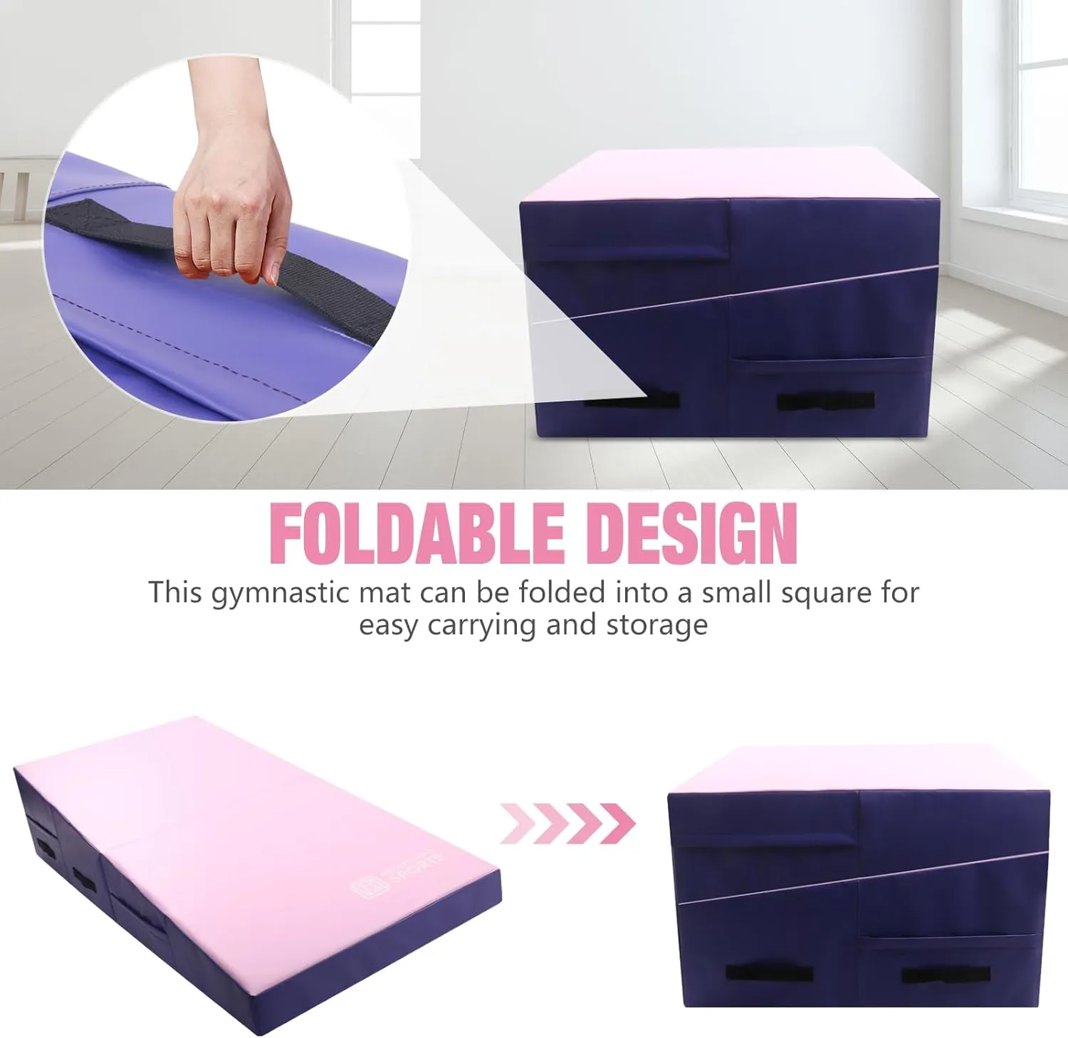 Gymnastics Wedge Mats Folding for Home Use | Incline Mat Cheese Wedge With Waterproof PVC Cover, EPE Foam for Exercise, Tumbling, Yoga, Pilates