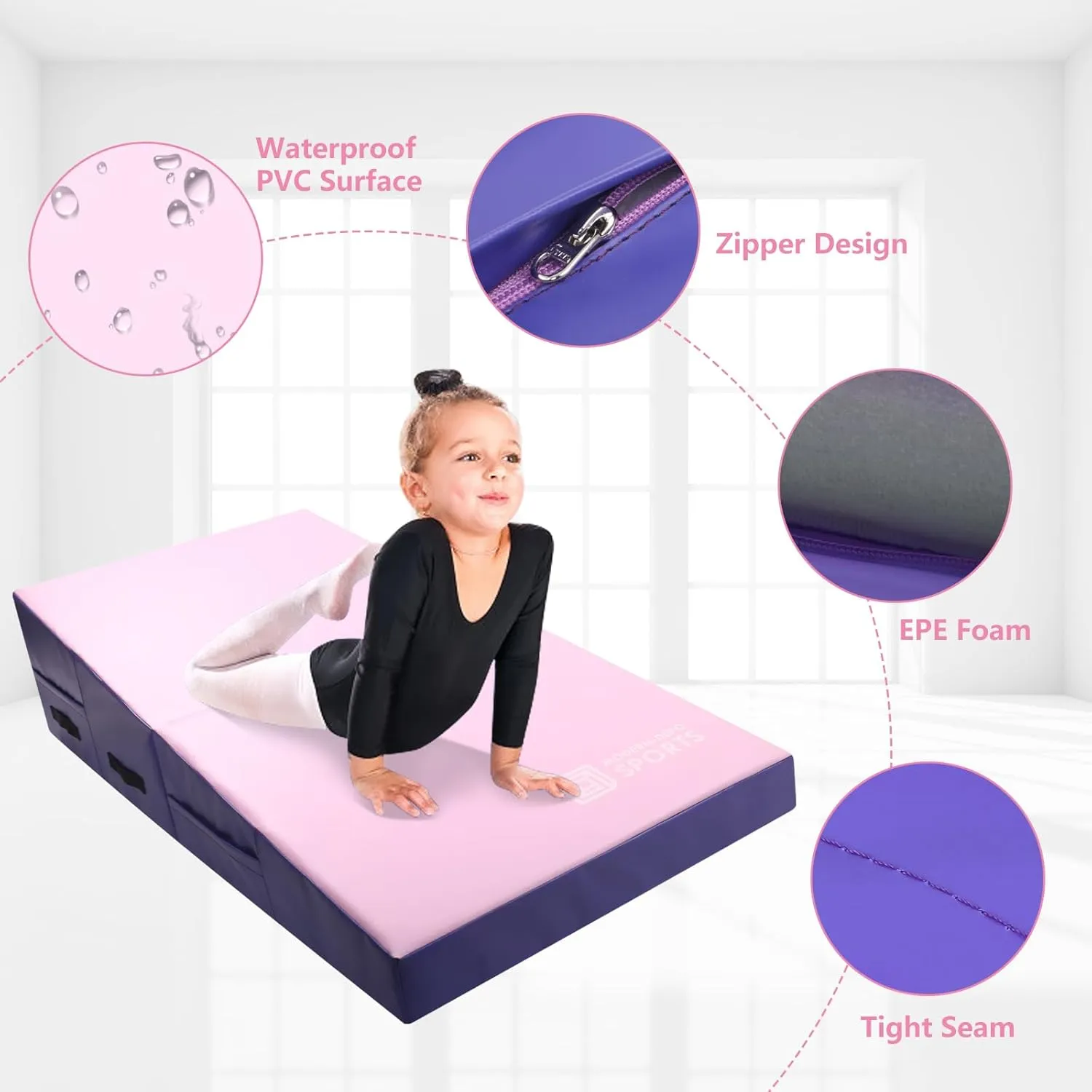 Gymnastics Wedge Mats Folding for Home Use | Incline Mat Cheese Wedge With Waterproof PVC Cover, EPE Foam for Exercise, Tumbling, Yoga, Pilates