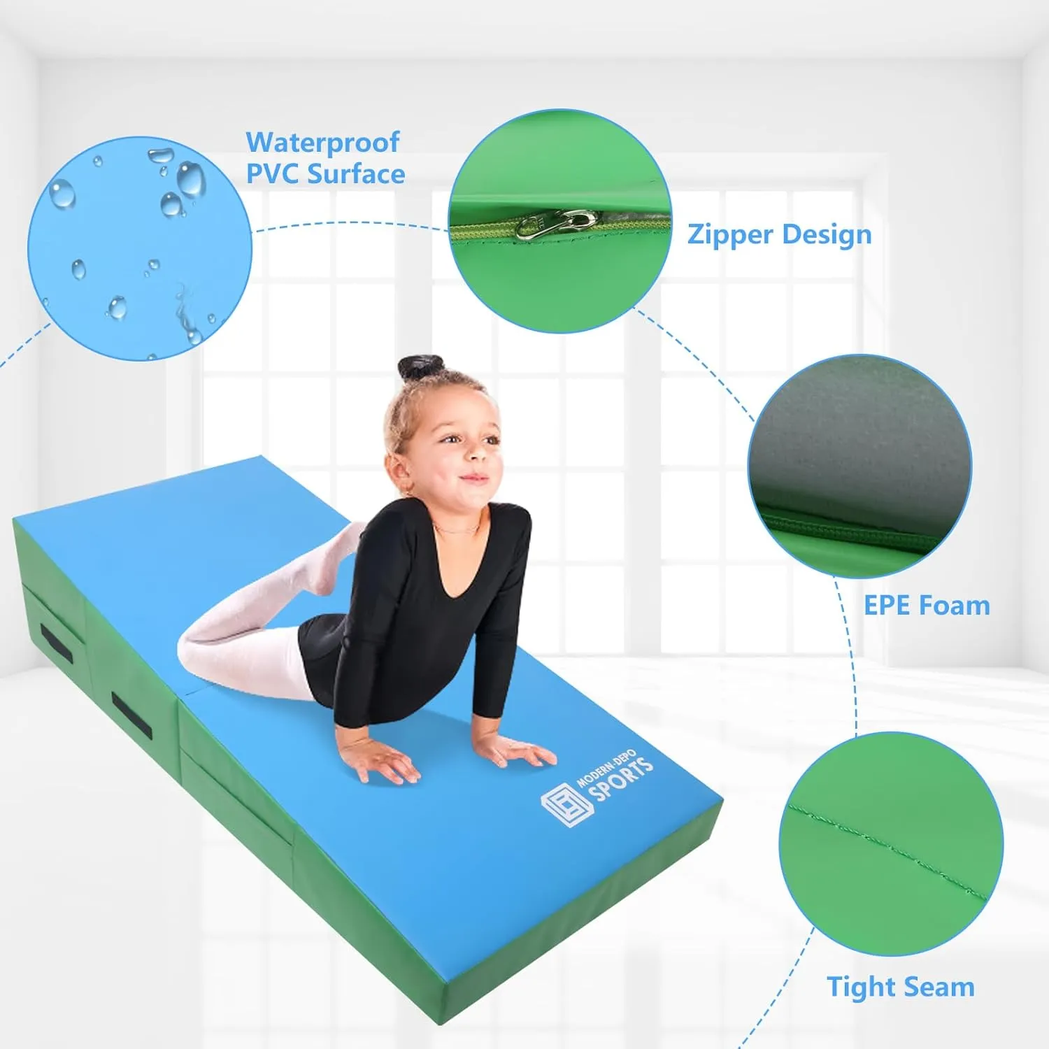 Gymnastics Wedge Mats Folding for Home Use | Incline Mat Cheese Wedge With Waterproof PVC Cover, EPE Foam for Exercise, Tumbling, Yoga, Pilates