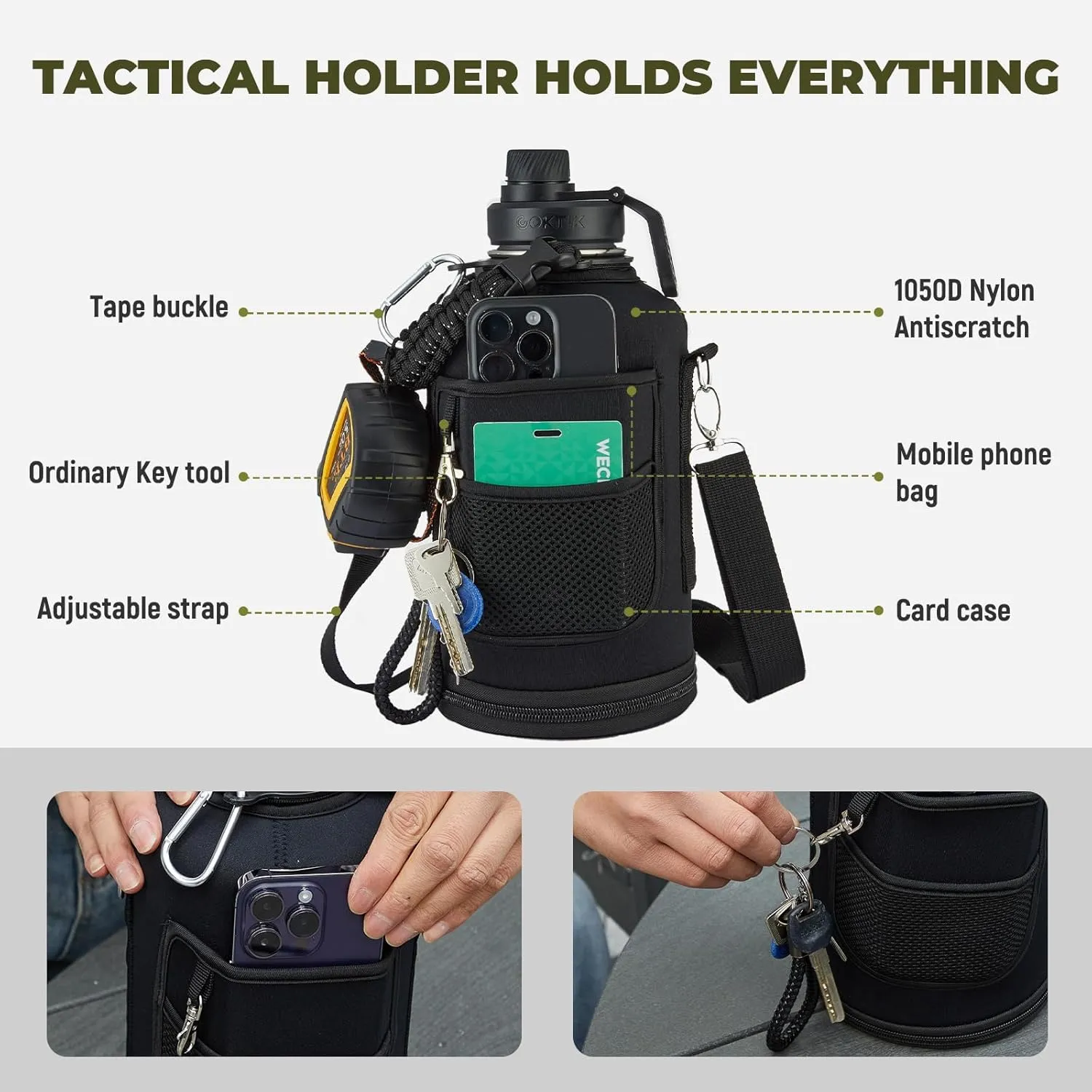 Half Gallon Insulated Water Bottle, 64 oz Triple Wall Stainless Steel Flask, Keeps Drinks Cold for 48 Hrs Leak-Proof & BPA-Free Half Gallon Jug with Paracord Handle, Straw & Spout Lids(Indigo Black)