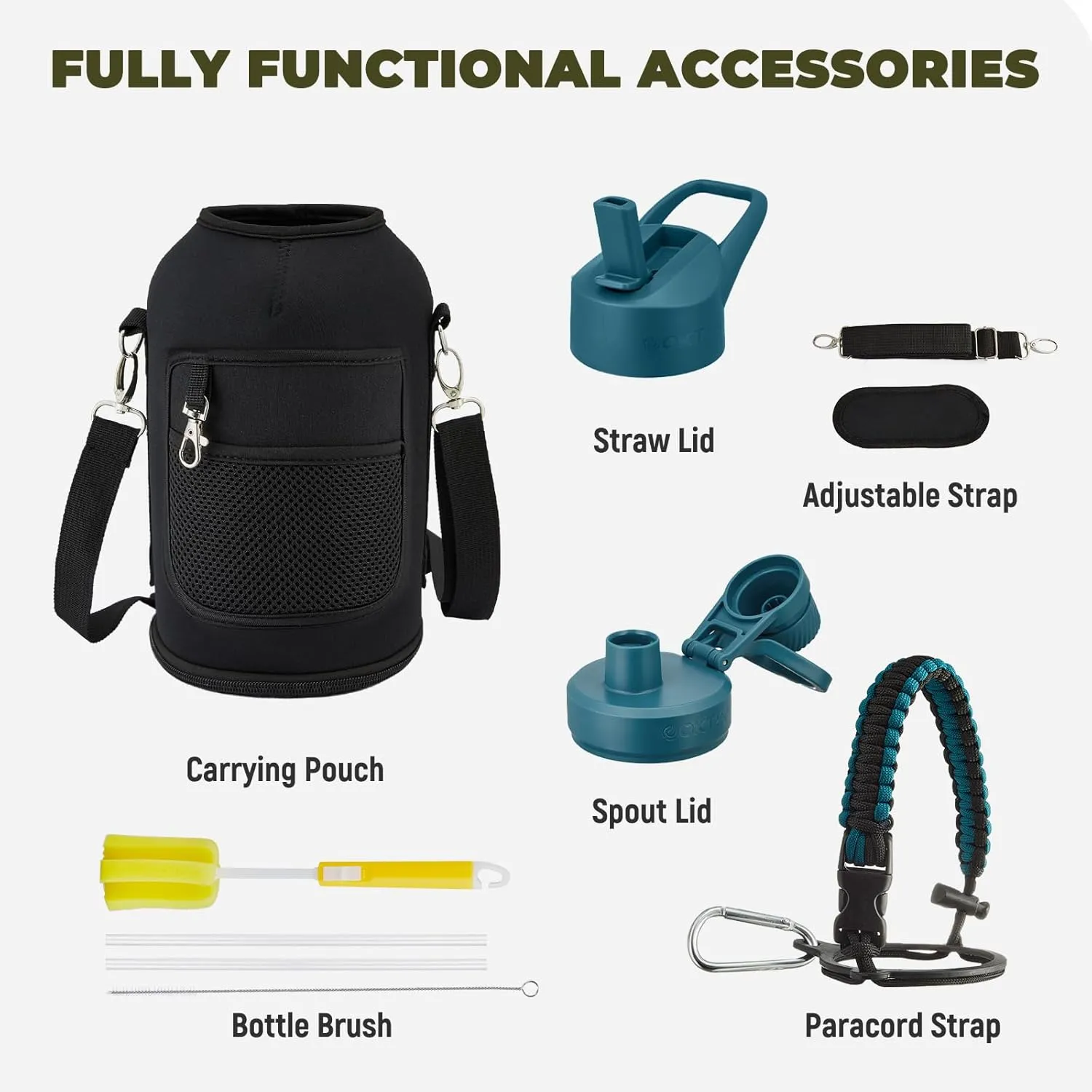 Half Gallon Insulated Water Bottle, 64 oz Triple Wall Stainless Steel Flask, Keeps Drinks Cold for 48 Hrs Leak-Proof & BPA-Free Half Gallon Jug with Paracord Handle, Straw & Spout Lids(Indigo Black)