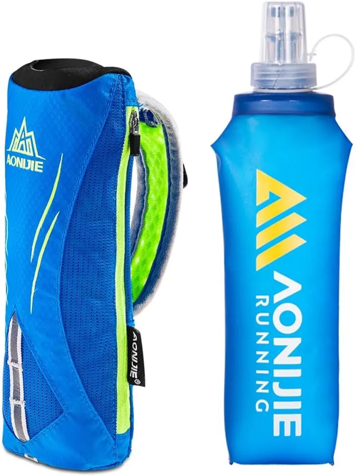 Handheld Soft Water Bottle Collapsible for Running, Hand Strap Hydration Pack with 450ml Handheld Soft Flask Water Bottle (A1#Blue)