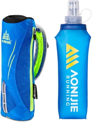 Handheld Soft Water Bottle Collapsible for Running, Hand Strap Hydration Pack with 450ml Handheld Soft Flask Water Bottle (A1#Blue)