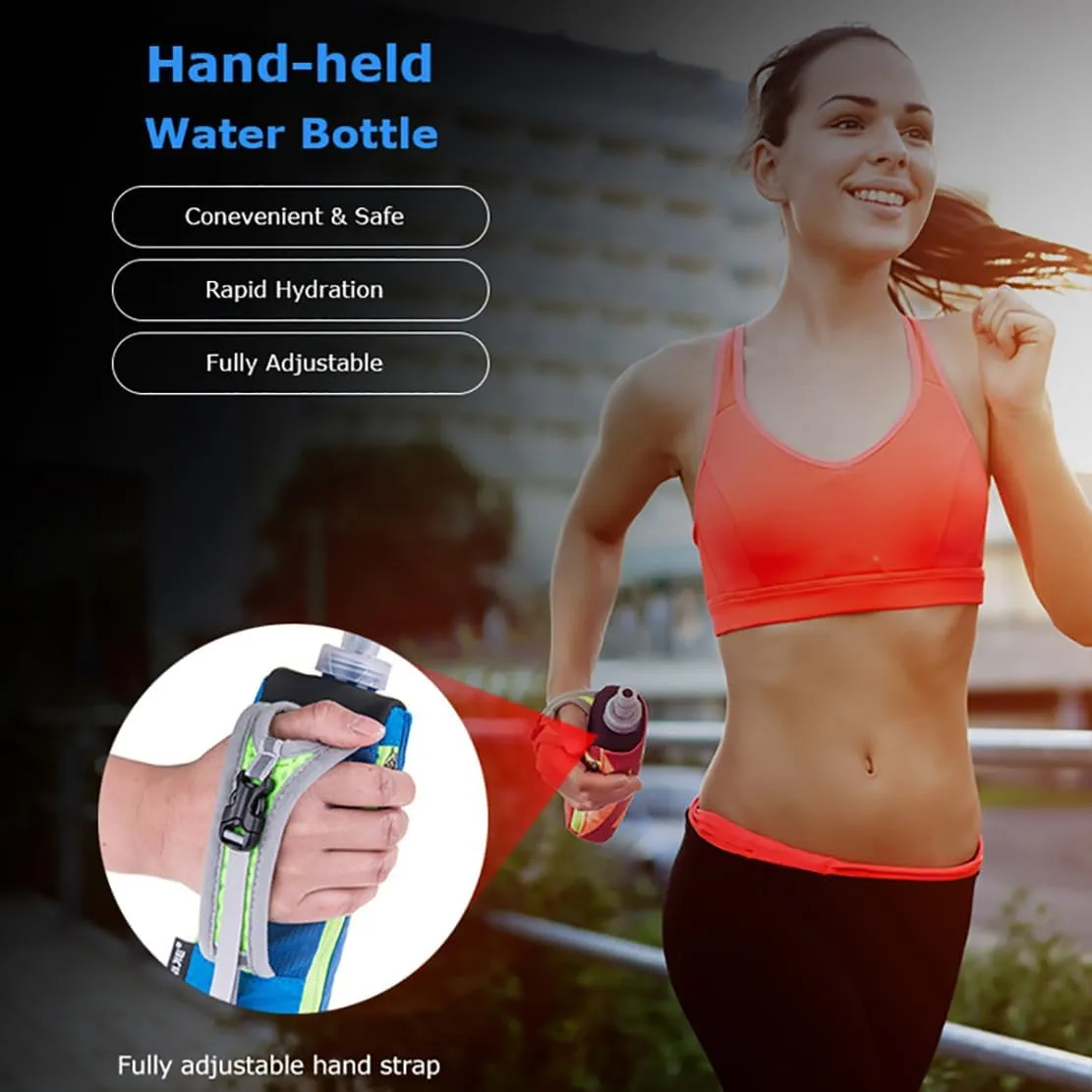 Handheld Soft Water Bottle Collapsible for Running, Hand Strap Hydration Pack with 450ml Handheld Soft Flask Water Bottle (A1#Blue)