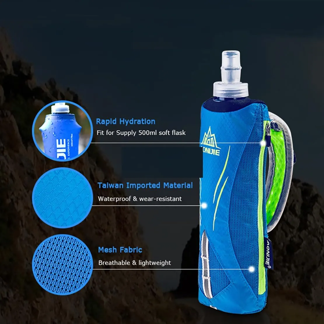 Handheld Soft Water Bottle Collapsible for Running, Hand Strap Hydration Pack with 450ml Handheld Soft Flask Water Bottle (A1#Blue)
