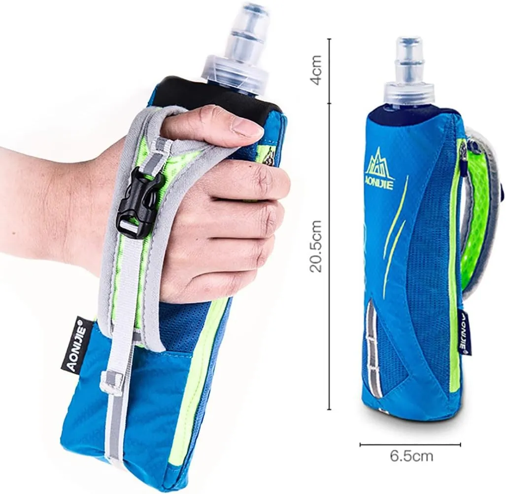 Handheld Soft Water Bottle Collapsible for Running, Hand Strap Hydration Pack with 450ml Handheld Soft Flask Water Bottle (A1#Blue)