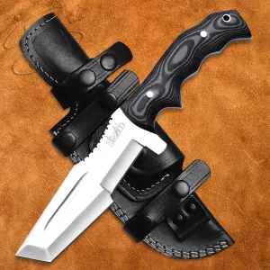 Handmade D2 Steel Tracker With G10 Handle - Fixed Blade Hunting & Survival Knife - Horizontal Carry Sheath - Bushcraft EDC for Camping & Outdoors