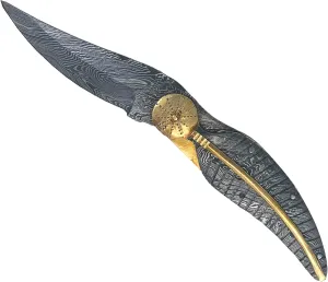 Handmade Damascus Steel Pocket Knife - Folding Knive - Damascus Blade and Handle with Brass Fitting Leather Sheath Included Hunting Outdoor Camping (Leaf Style Handle)