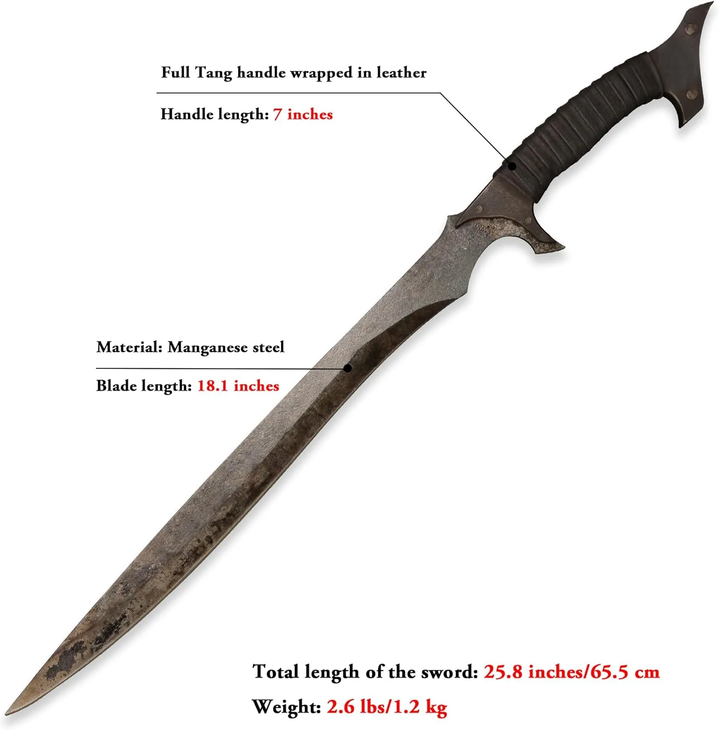 Handmade Sword and Blade Series, Sharp Manganese Steel 52HRC, Full Tang, Leather Sheath, Outdoor, Hunting, Camping, Hiking, Survival, Multiple Styles