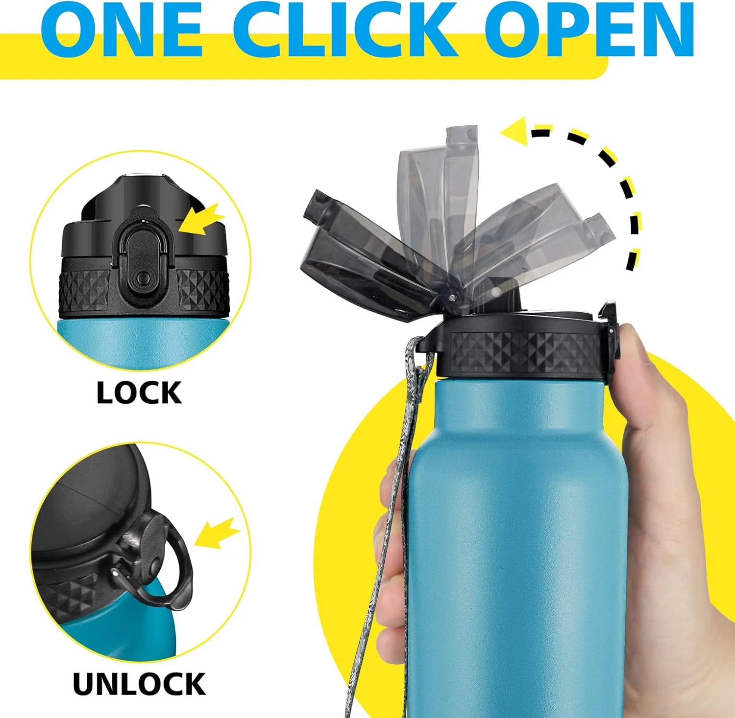 Han's Bottle Sports Water Bottle - 24 Oz, Straw Lid, Leak Proof, Vacuum Insulated Stainless Steel, Double Walled, Thermo Mug,Ocean