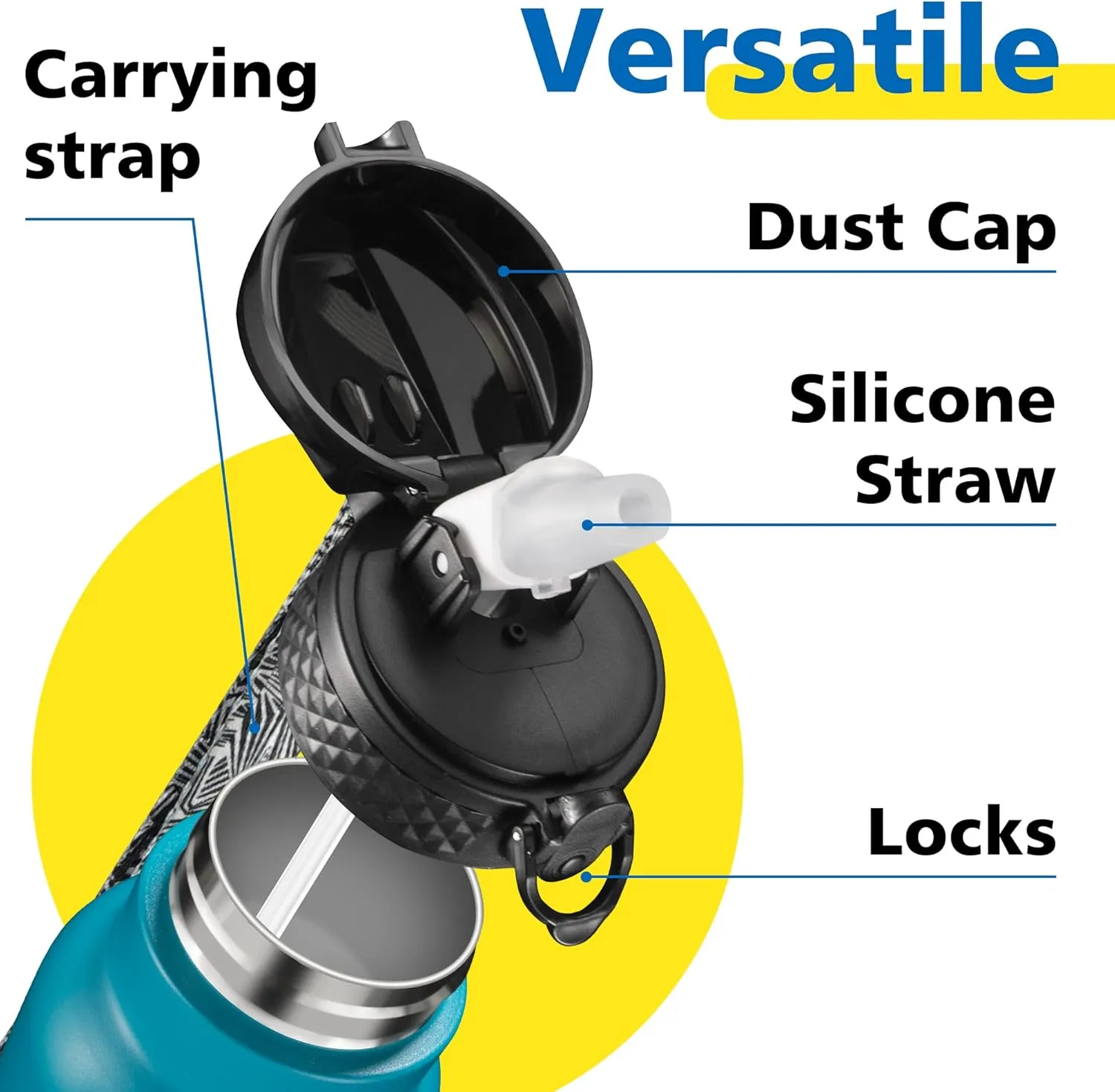 Han's Bottle Sports Water Bottle - 24 Oz, Straw Lid, Leak Proof, Vacuum Insulated Stainless Steel, Double Walled, Thermo Mug,Ocean