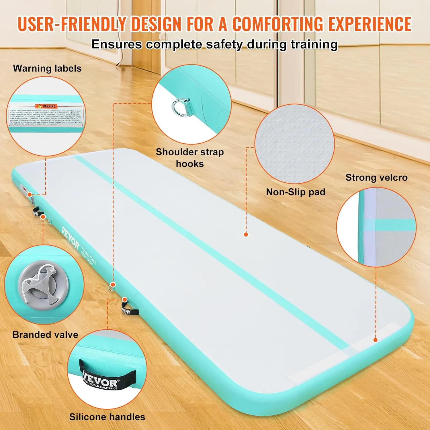Happybuy Inflatable Air Gymnastic Mat, 4 inches Thickness Air Tumble Track with Electric Air Pump,Dubrable Material Air Mat for Home Use/Training/Cheerleading/Yoga/Water