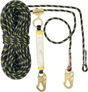 Happybuy Vertical Lifeline, 150ft (45.7m) Outdoor Climbing Rope 30KN Breaking Tension, Static Rock Climbing Rope with Steel Snap Hooks & Rope Grab, Black & Yellow